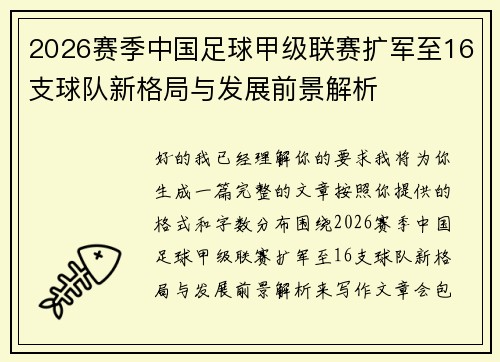 2026赛季中国足球甲级联赛扩军至16支球队新格局与发展前景解析